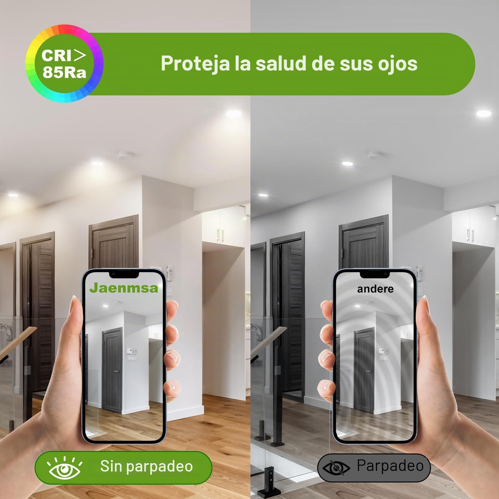 Focos LED Interior 230V 8W Ø75-85mm IP44 No Regulables Downlight Techo Blanco Neutro 4000K Ojos de Buey Juego de 6