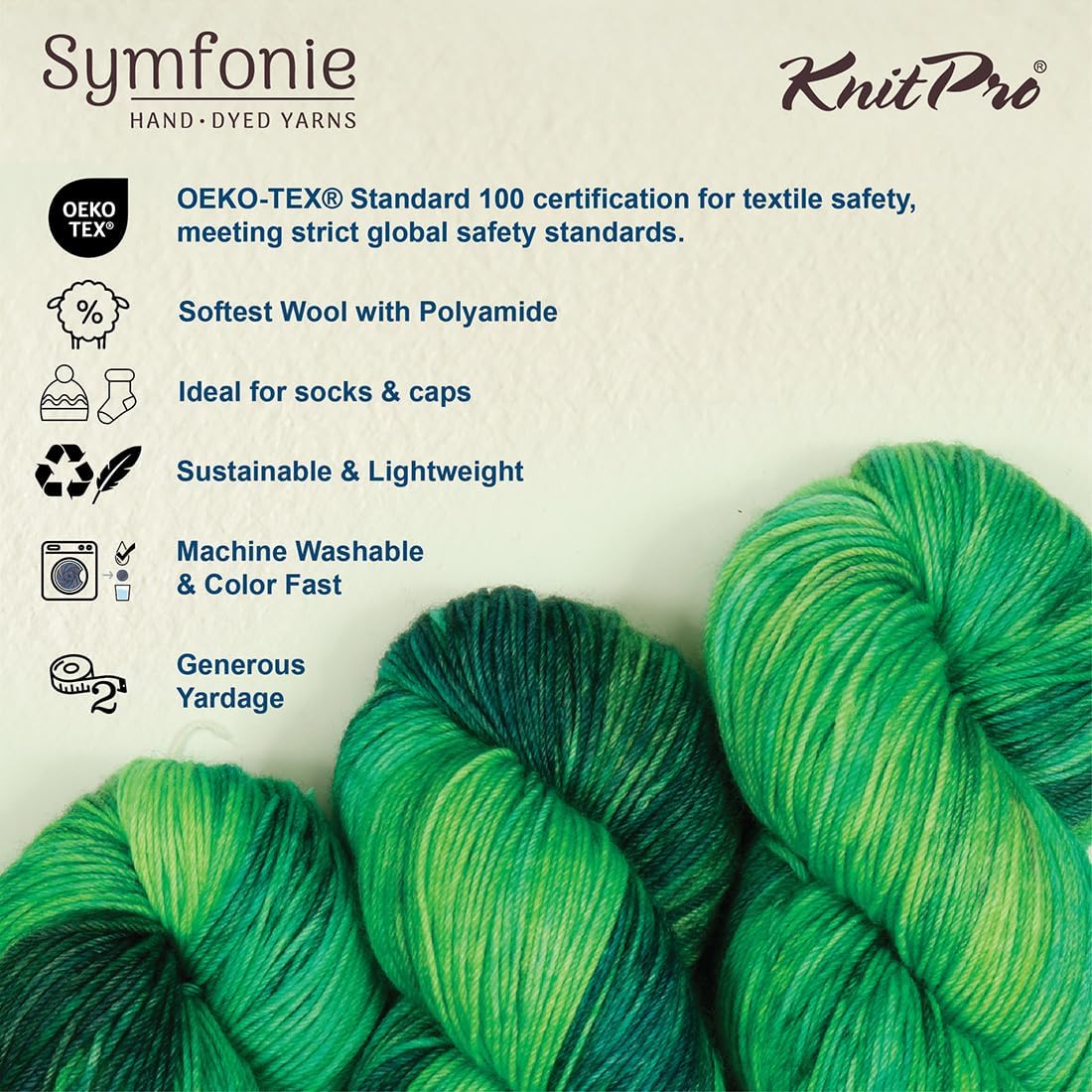 KnitPro Symfonie Fingering Weight Hand Dyed Variegated Yarn Skein | Extra Fine Merino Wool & Polyamide Blend for Knitting & Crocheting, Oeko-TEX Certified 400m, 100g | Terra Jungle Secrets