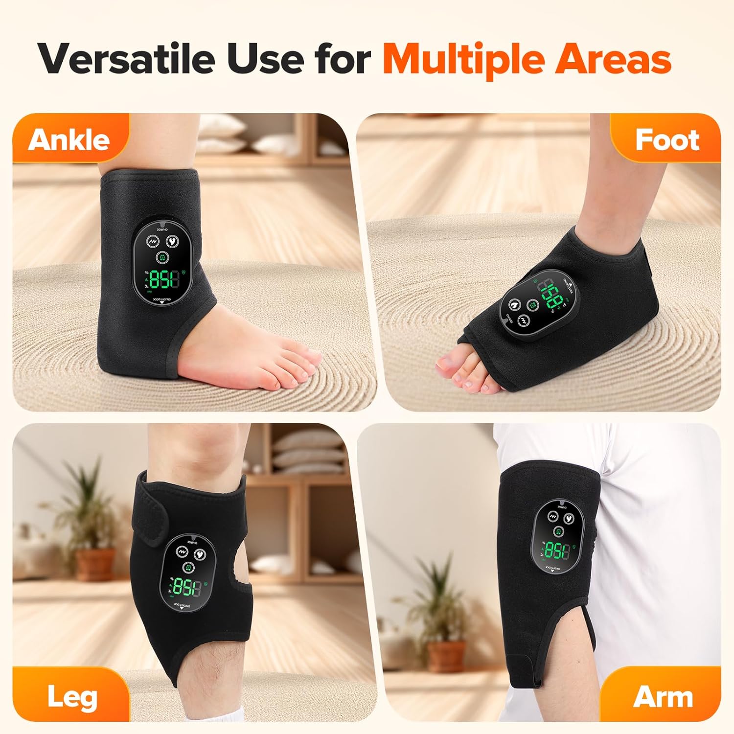 Cordless Neuropathy Foot Massager, Ankle Massager for Pain Relief, Ankle Heating Pad Plantar Fasciitis Relief, Black - Image 4