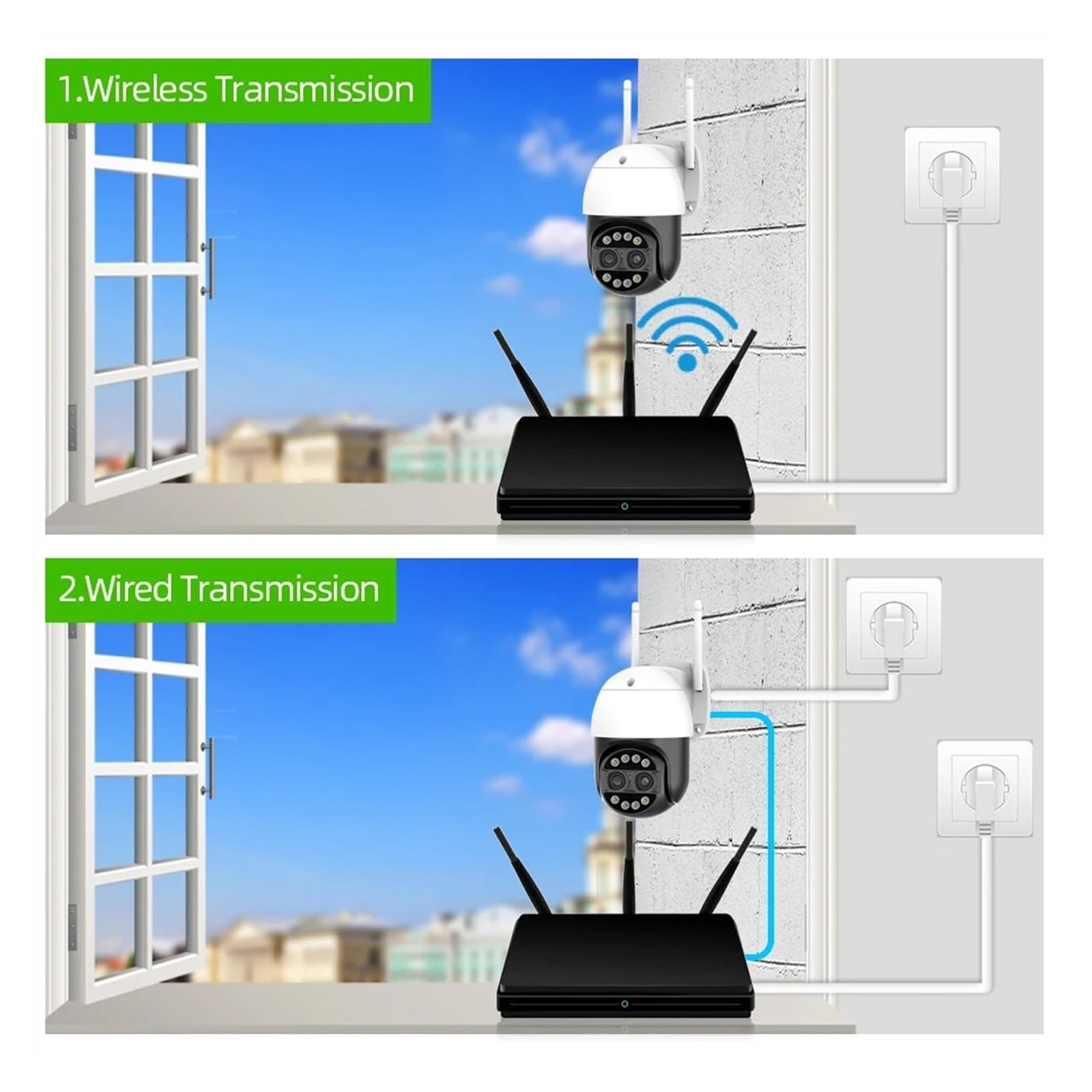 Telecamere di sicurezza, Telecamera IP di sicurezza CCTV con doppia lente da 8 MP 4K PTZ, zoom 8X, telecamera di sorveglianza a colori con visione notturna e monitoraggio automatico(8MP Add 64G Card)