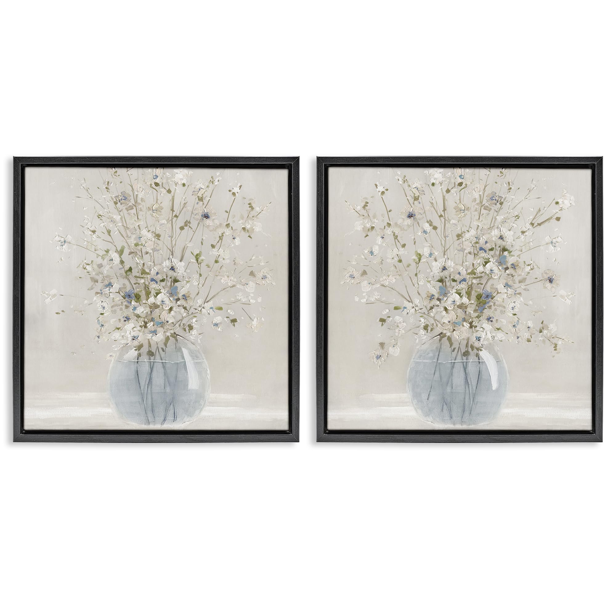 Stupell Industries 'Delicate Glass Vase Bouquet', 2pc Floating Frame Art Set 2, Black, 18 x 18 Inches, Easy to Hang and Sturdy, Made in USA, by Carol Robinson