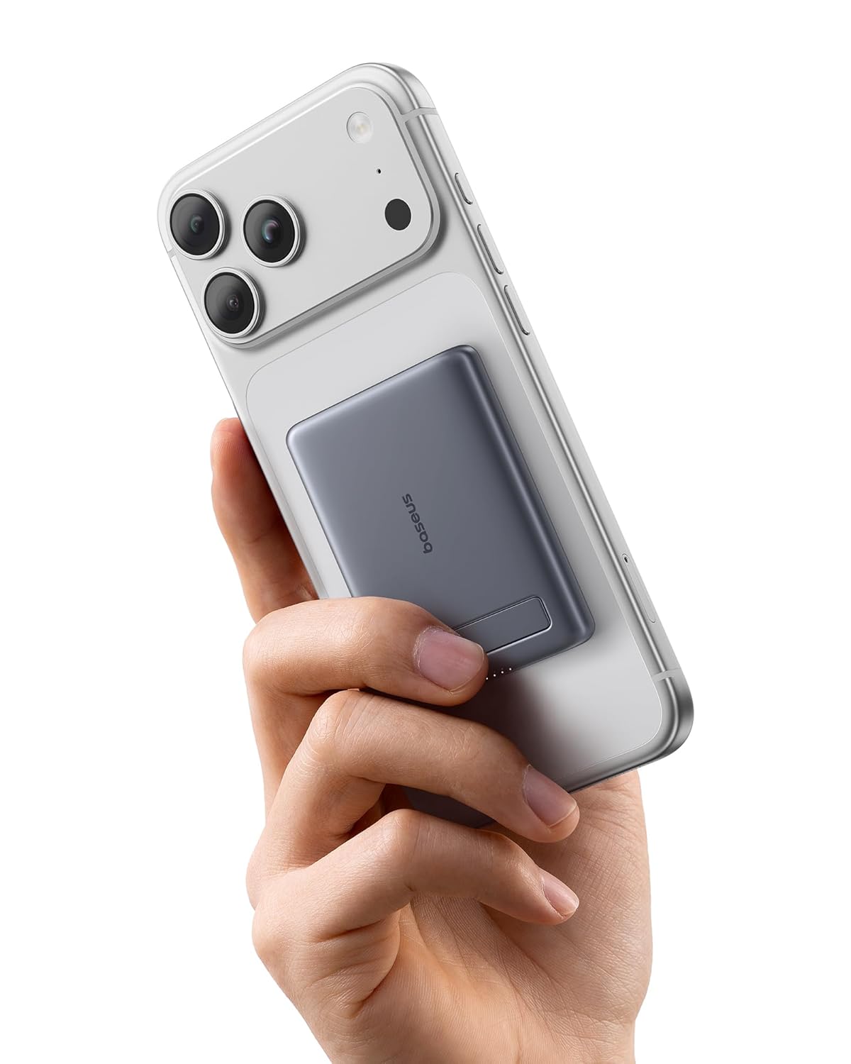 Baseus Picogo Power Bank, Smallest 5000mAh Magnetic Portable Charger with Stand, Qi2 Certified 15W Ultra-Mini MagSafe Battery Pack, Alloy Wireless Travel Fast Charger for iPhone 17/16 Series(Grey)