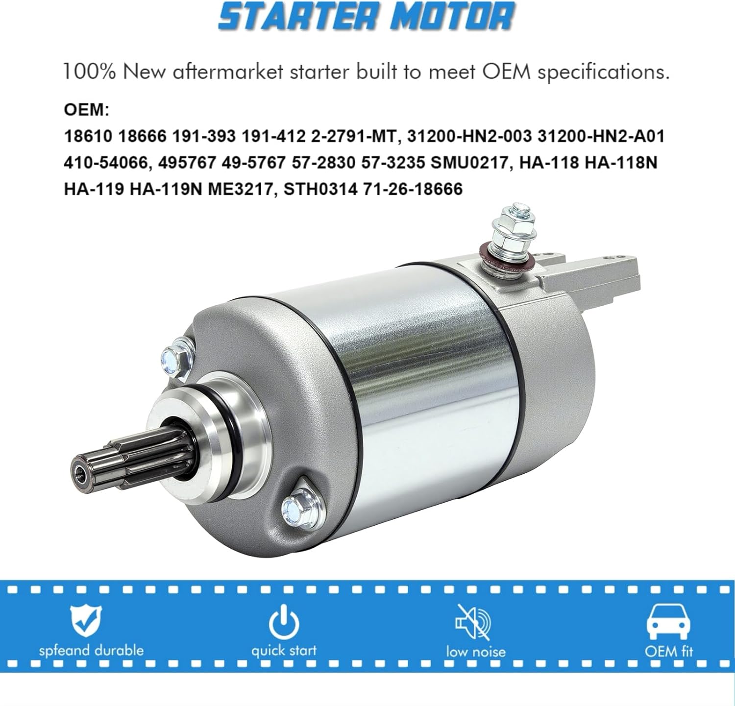 Starter Motor Replacement for Honda ATV TRX500FA FourTrax Foreman Rubicon 2001-2014, TRX500FGA 04-08, TRX500FPA FourTrax Rincon GPS 09-14 Replaces SMU0314 8610 18666 31200-HN2-003 31200-HN2-A01