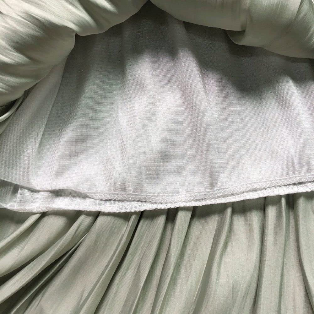 Gonne Da Donna,Gonna Midi In Raso Da Donna Gonna A Pieghe Increspata Lucida Verde Salvia Elegante Linea Ad A Scintillante Grande Altalena Tinta Unita Increspato Gonne Lunghe Per Ragazze Donna Primav