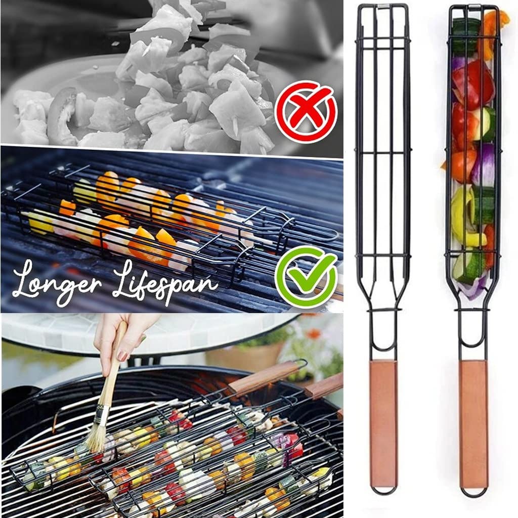 RWRAPS Cestello per Barbecue Portatile Cestello per Barbecue Antiaderente in Acciaio Inossidabile Griglia per Barbecue Griglia per Carne Raddoppia Il Comfort