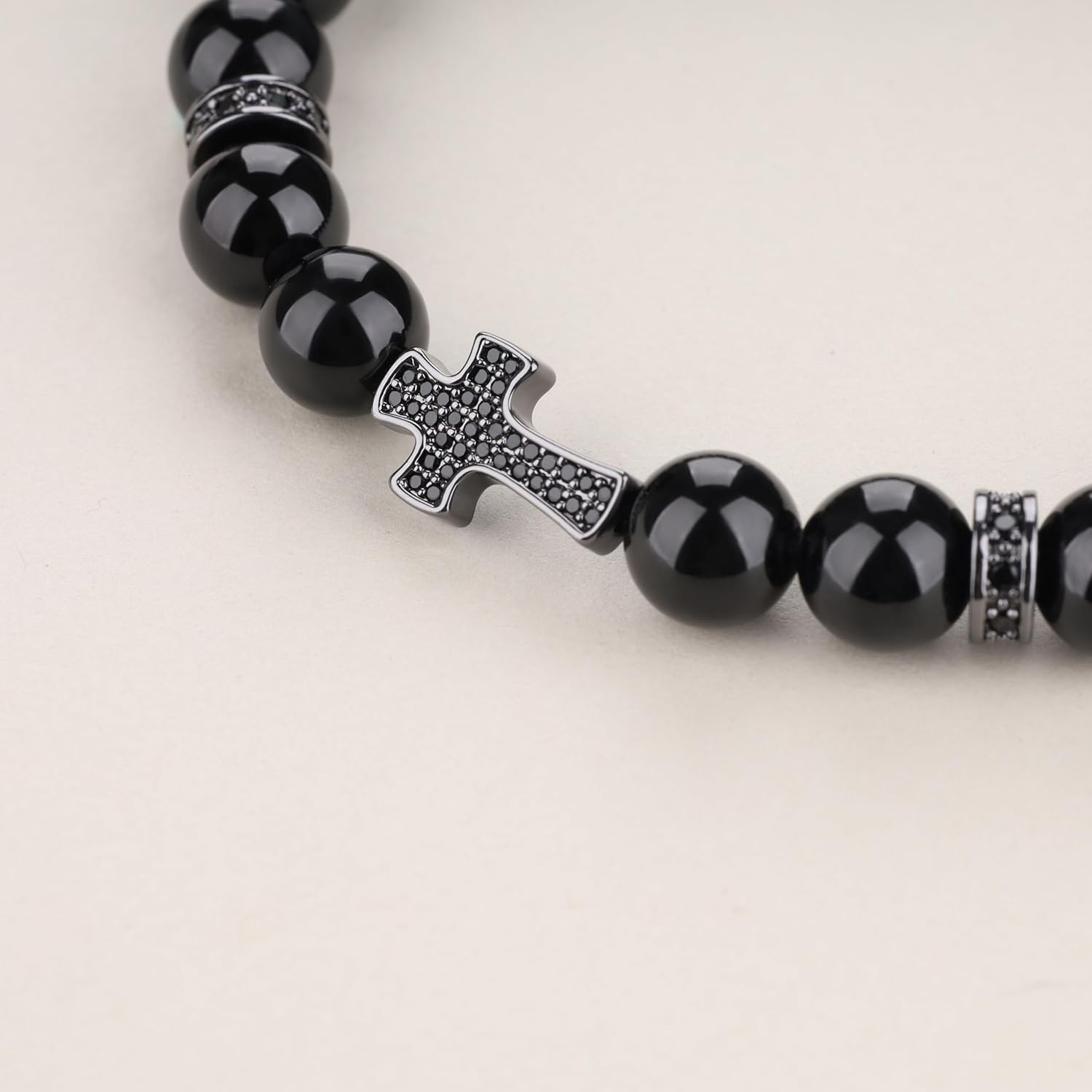 COAI Cross Bracelet for Men Women, Black Tourmaline Tiger Eye Beaded Bracelet for Men Women