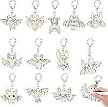 24 Pcs Bat Craft Color Your Own Keychains Diy Craft Wooden Blank Keychains for Sunday School Classroom Home Active Party Favors Gifts, 12 Styles