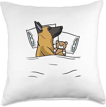 Belgian Malinois Dog With Stuffed Animal Sleeping Throw Pillow