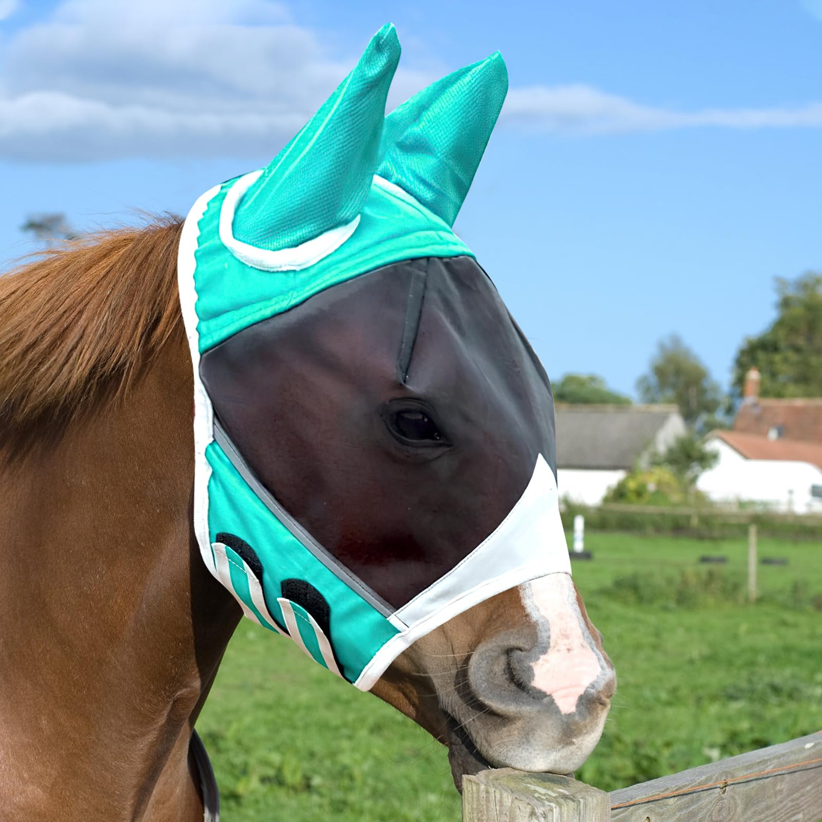 APOMOONS Máscara antimosca para caballo, protección UV, superajuste, excelente comodidad, elasticidad y elasticidad (L)