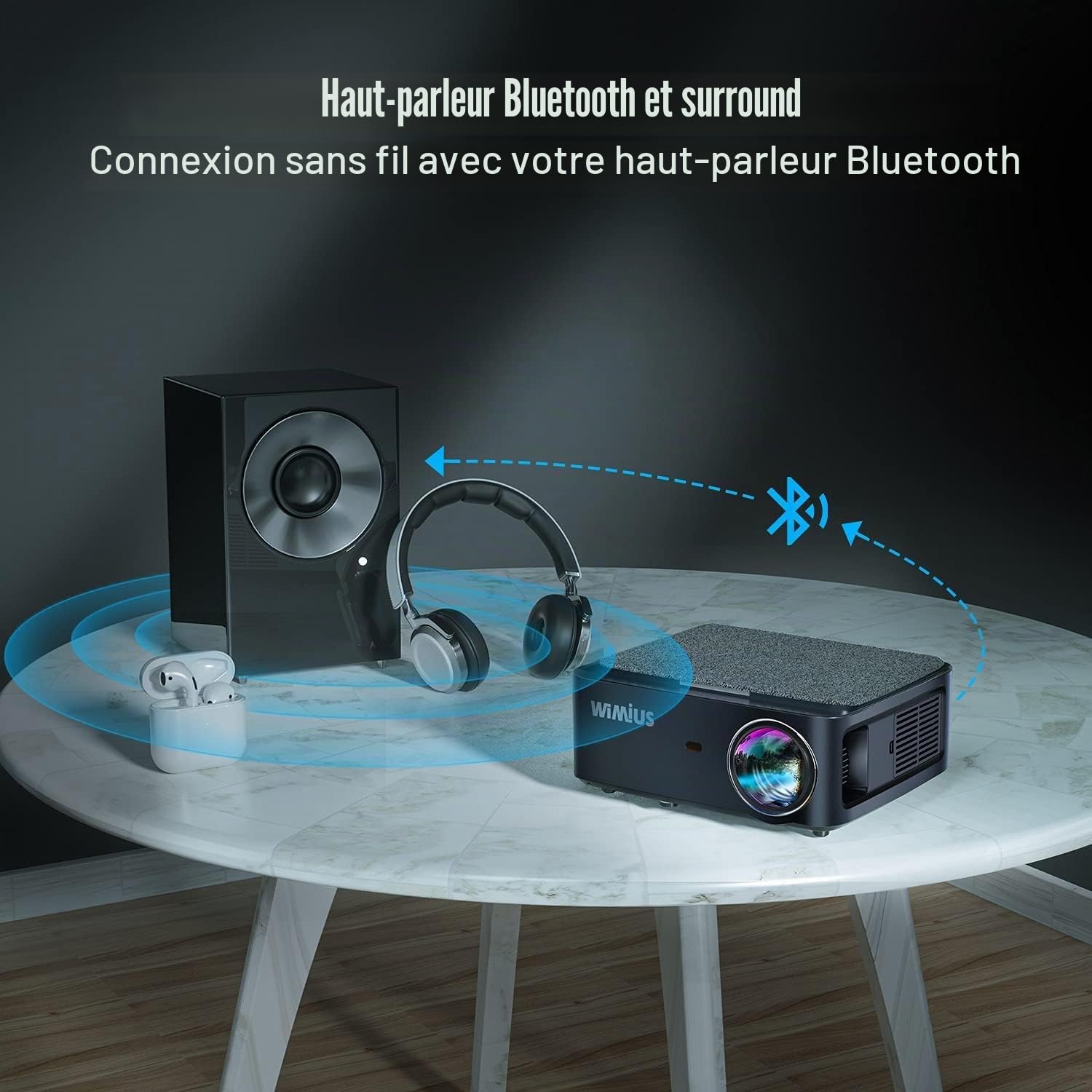 Vidéoprojecteur 4K WiFi Bluetooth, 35000 Lumen Full HD 1080P RetroProjecteur, WiMiUS Portable Projecteur 4K Supporté Zoom 50% Home Cinéma/Extérieur pour Phone/TV Stick/PS5