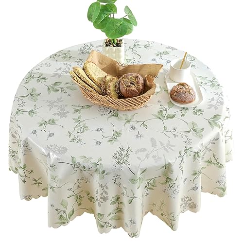 Qubjus Floral Round PVC Vinyl Tablecloth - Waterproof Oilproof Kitchen
