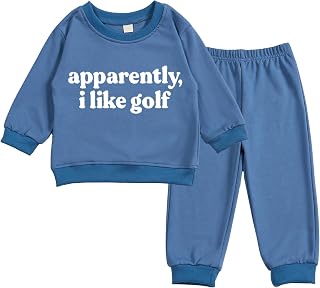 Toddler Baby Letter I Like Golf Long Sleeve Sweatshirt Top Jogger Pants Set Cute Fall Winter Clothes Set