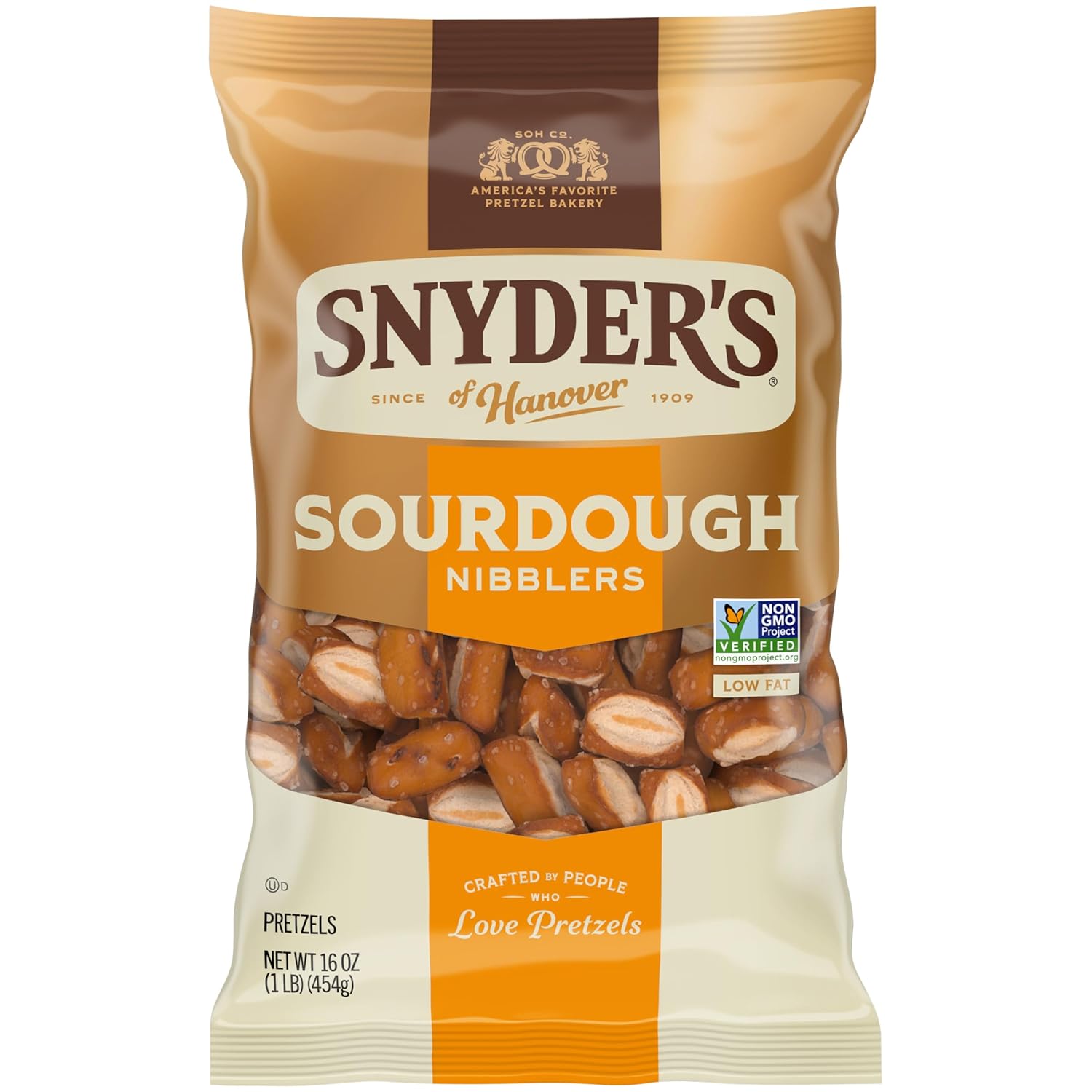 Snyder's of Hanover Sourdough Nibblers Pretzels 16 oz - Crunchy Bite-Sized Non-GMO Peanut-Free Snacks