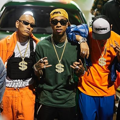 2pcs Gold Chain for Men - Halloween Fake Money Chains,Big Silver Dollar Sign Necklace,Hip Hop 70s 80s 90s Costume