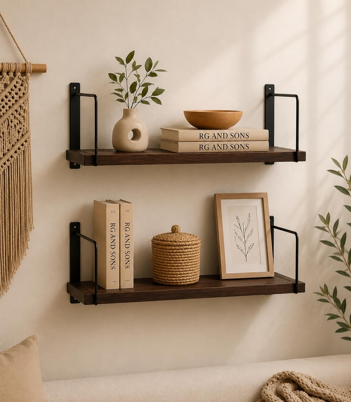 Multipurpose Dark Brown Wall Shelves Set of 2 | Modern Floating Shelves for Living Room, Bedroom, Corners, Kitchen & Home Decor | Stylish Space-Saving Organizer & Gifting Choice-image-46