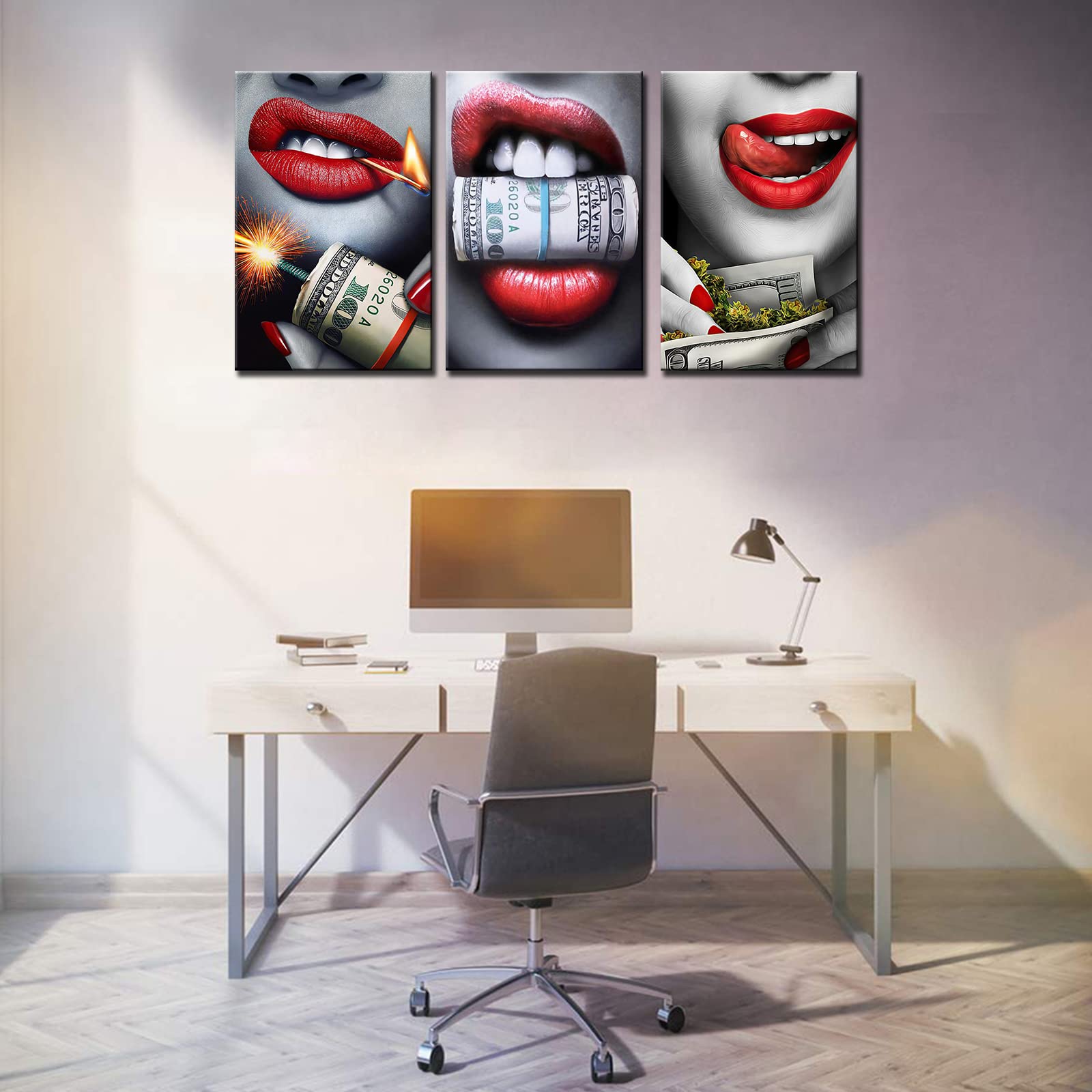 Tucocoo 3 Piece Canvas Wall Art Sexy Red Lips Creative Pictures Fashion ...