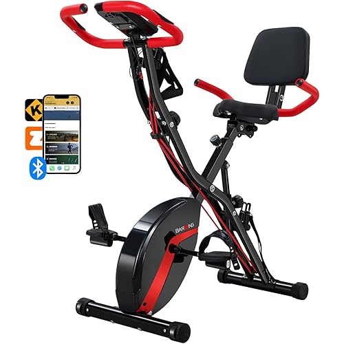 BARWING Stationary Exercise Bike for Home Workout, 5 IN 1 Foldable Indoor Cycling Bike for Seniors, 350LB Capacity, 16-Level Magnetic Resistance, Seat Backrest Adjustments
