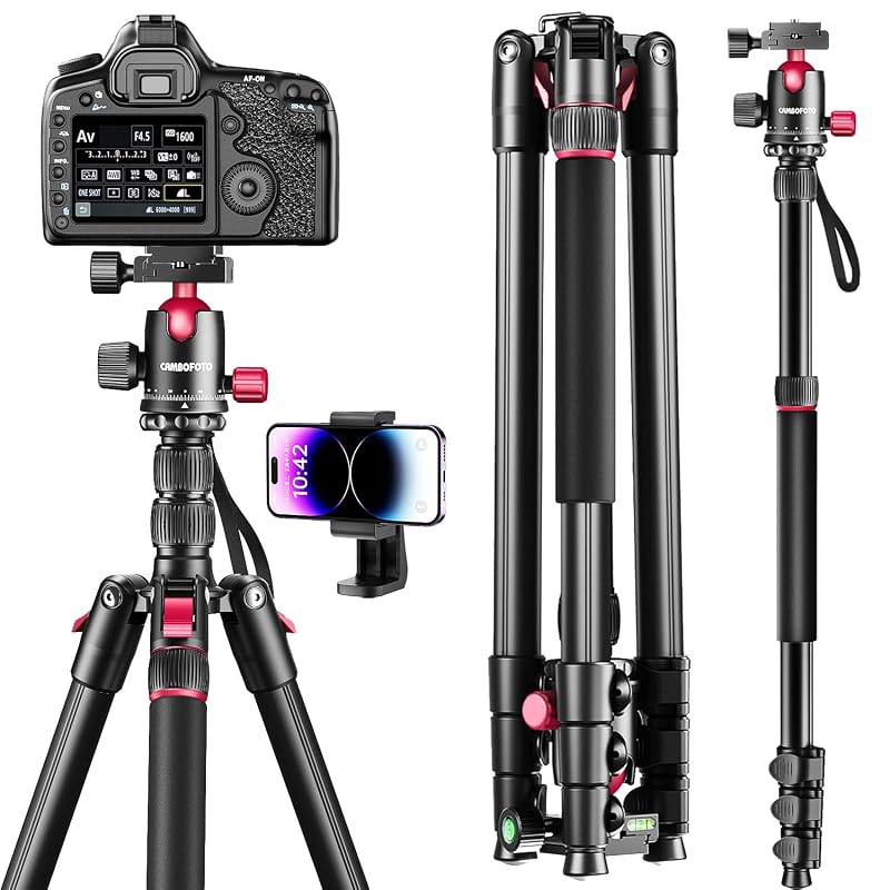 CAMBOFOTO 80"/205cm Camera Tripod, Aluminum Ball Head Tripod for Camera