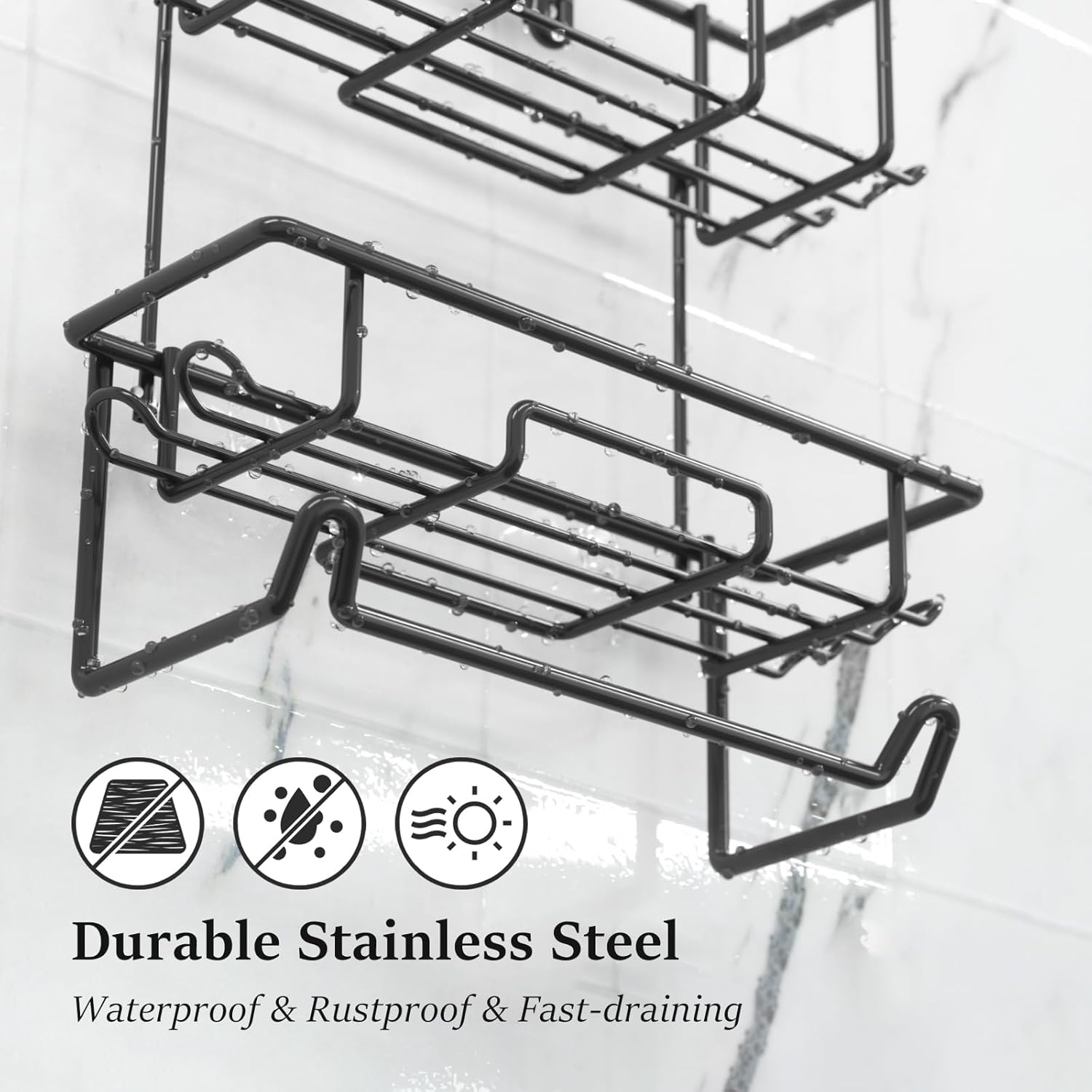 TreeLen Shower Caddy Hanging over Shower Head with 10 Hooks for Razor Large Shampoo Holder Shower Hanger Rack Bathroom Organizer- (Black, 11.8x4.1x24.8)