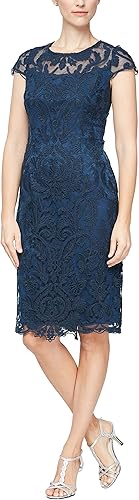 Alex Evenings Vestido bordado de longitud media para mujer