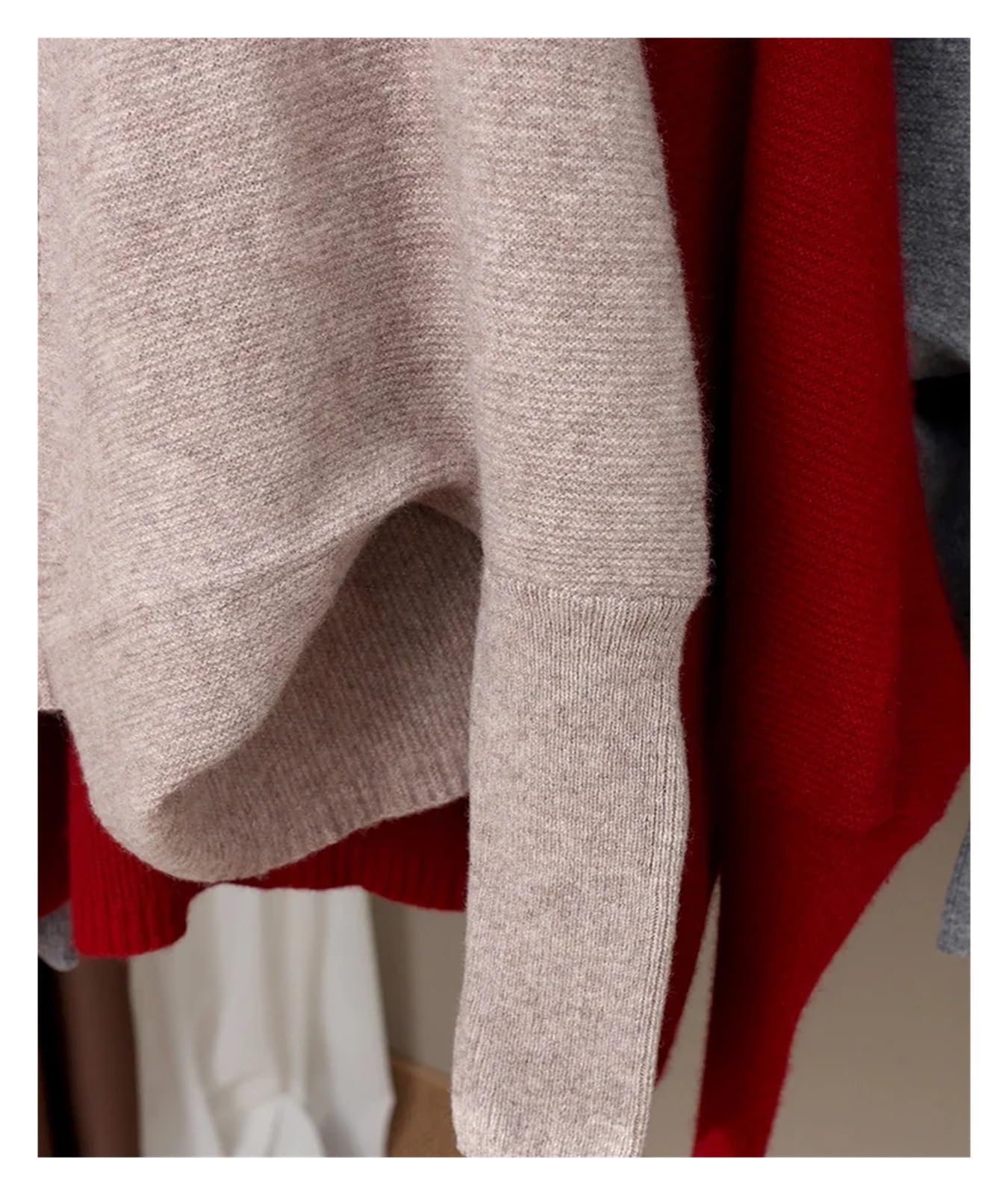 Scialle Lavorato a Maglia Poncho con Scialle Lavorato a Maglia in Lana Oversize Stile Vecchio Denaro Mantello da Donna Spesso Casual Morbido e Caldo Cappa Accogliente Cardigan Invernale(Red)
