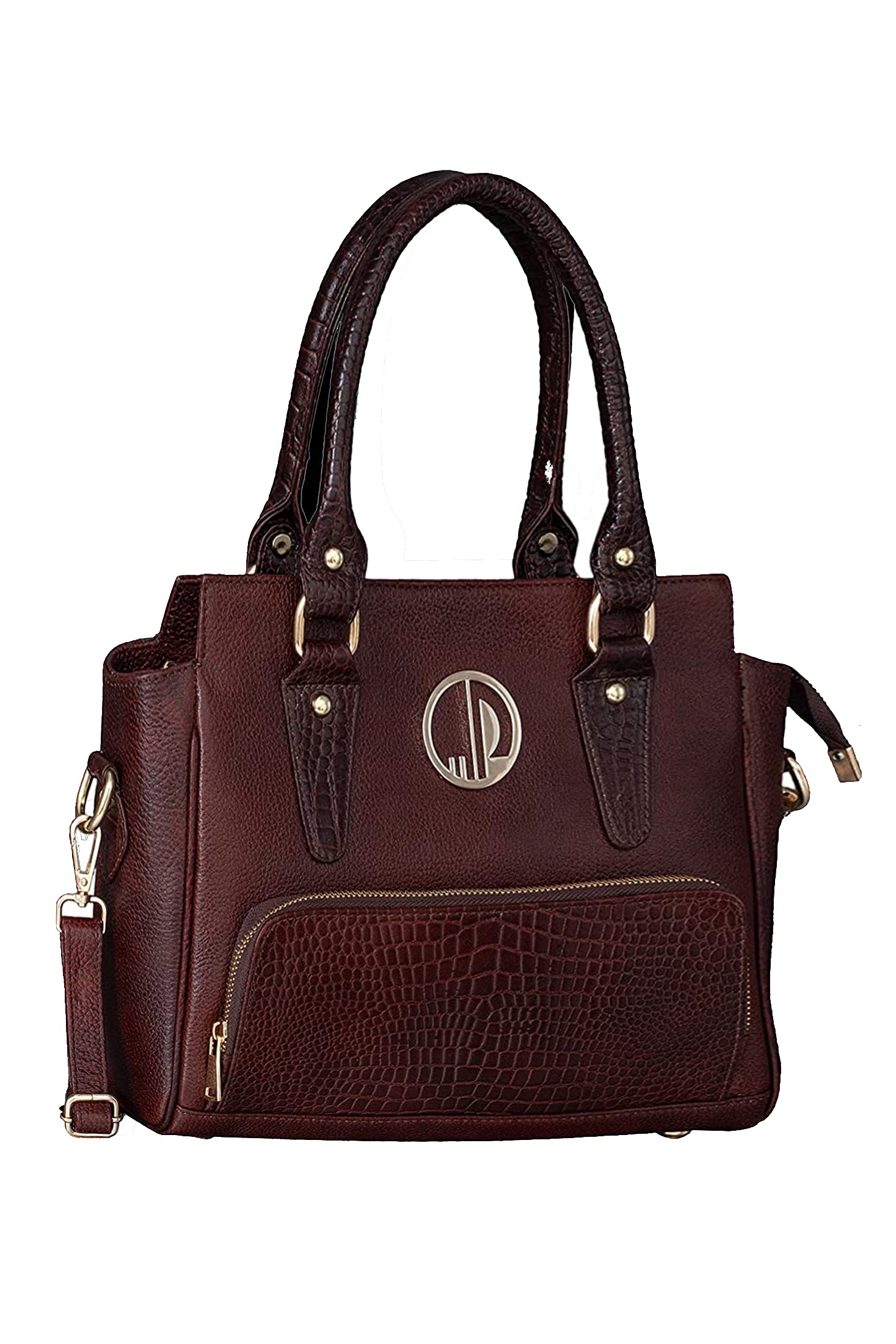 HiLeder Genuine Leather Designer Handbag Tote Satchel Sling Messenger Bag for Women & Girls | Top Handle | Golden Metal Zipper | Medium Size | Brown (B09GBBL4RZ) Amazon Price History, Amazon Price Tracker