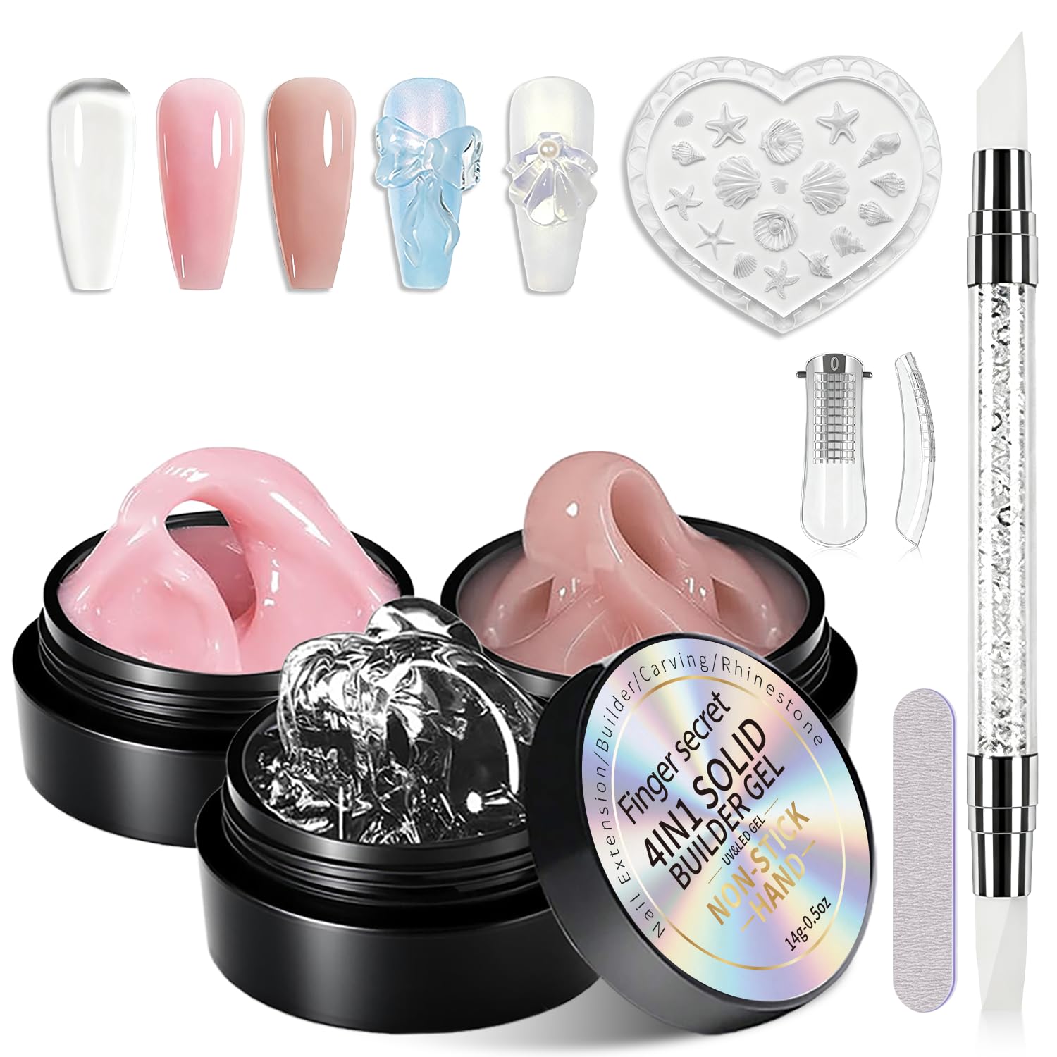 3D Gel Nail Art Kit Solid Builder Gel for Nails 3D Sculpting Carving Building Modeling Hard Extension for Beginner DIY Salon at Home Cured Needed