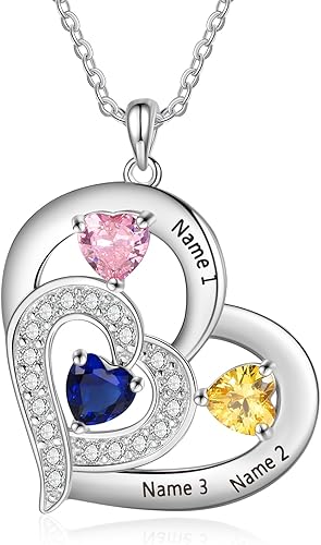 Collar de Jewelstruck para Madres con Piedra de Nacimiento, Collar de Corazón Personalizado para el Día de las Madres con Nombres, Regalo