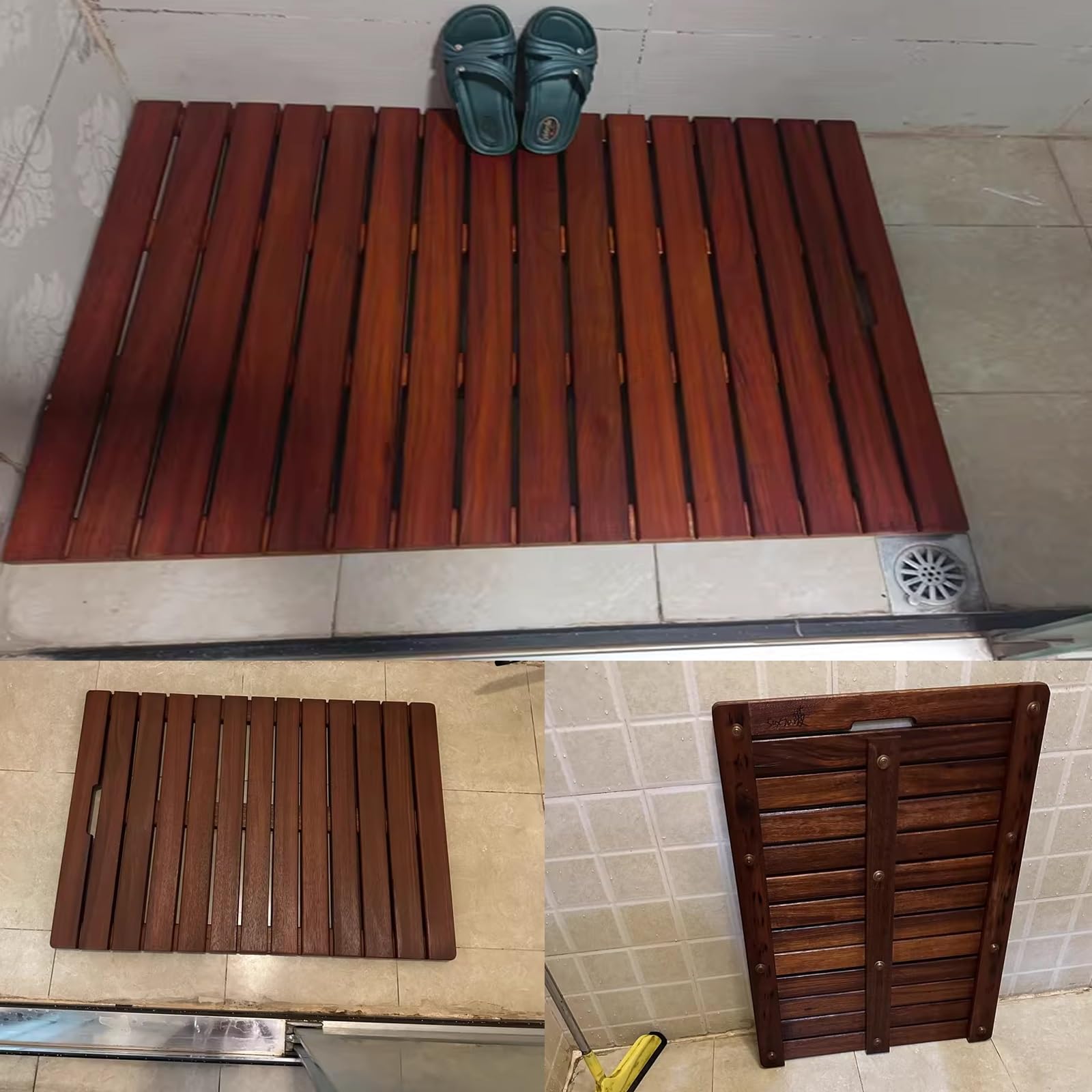 QWEASDF Pedana Doccia Legno,pedana Legno Doccia,Tappetino Doccia in bambù,Tappetini da Doccia,pedana Doccia Esterna Giardino,per Spa, Cucina, Ingresso, Ufficio(75x100cm/30x39in)