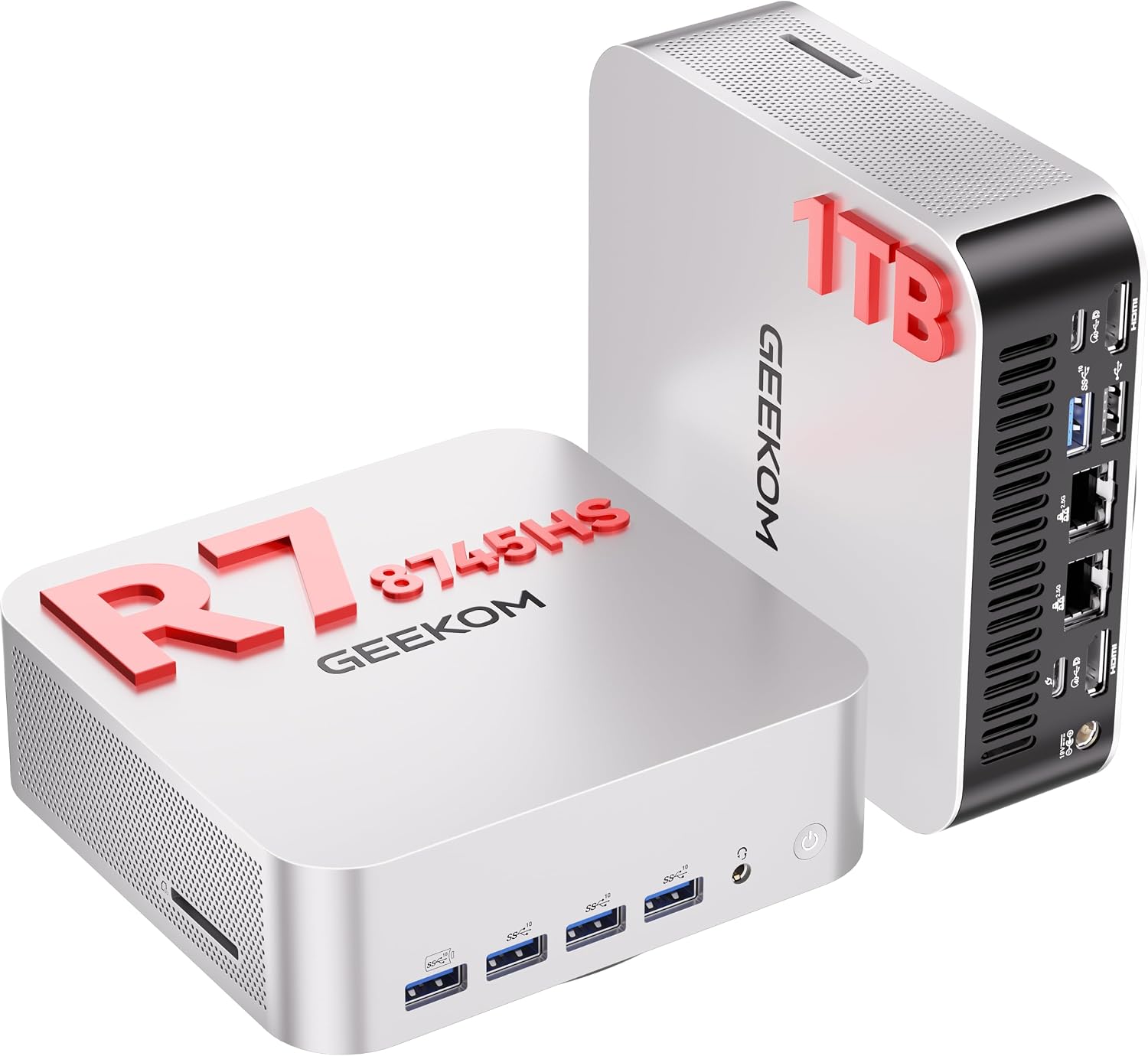 GEEKOM Office & Video Editing A8 Max Mini PC with AMD Ryzen 7 8745HS | 16GB DDR5|1TB SSD(Expandable)Dual LAN Mini Computer,Radeon 780M Business Desktop/USB4/8K [3-Year Coverage]