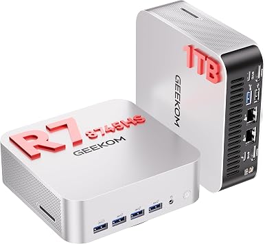 GEEKOM Office & Video Editing Mini PC [3-Year Coverage] A8 Max With AMD Ryzen 7 8745HSBeats 7735hs16GB DDR5|1TB SSDExpandableDual LAN Mini Computer,Radeon 780M Mini Desktop Windows 11 Pro/USB4/8K