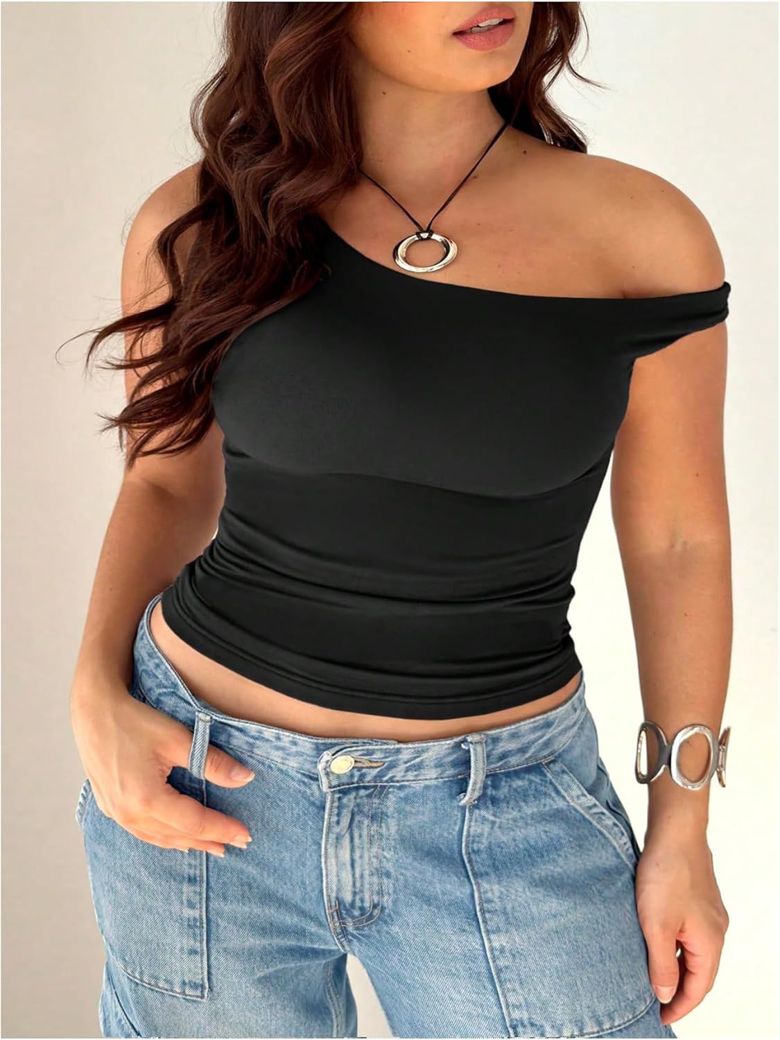 Verdusa Women's Plus Size Off The Shoulder Tops Ruched Sleeveless Going Out T Shirts - Image 3