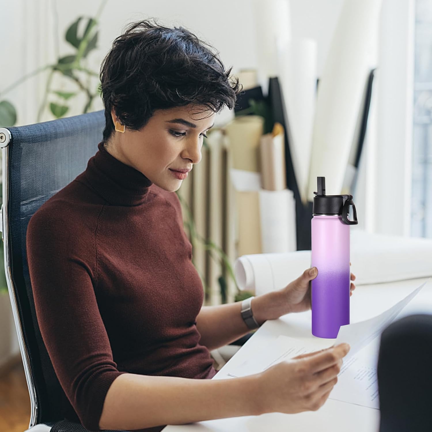 Volhoply 24 Ounce Insulated Water Bottle with Straw Lid,Stainless Steel Wide Mouth Sport Bottles with Handle,Double Wall Vacuum Cups Keep Cold,Reusable Travel Thermal Cups For Holder(Lavender,1) - Image 7