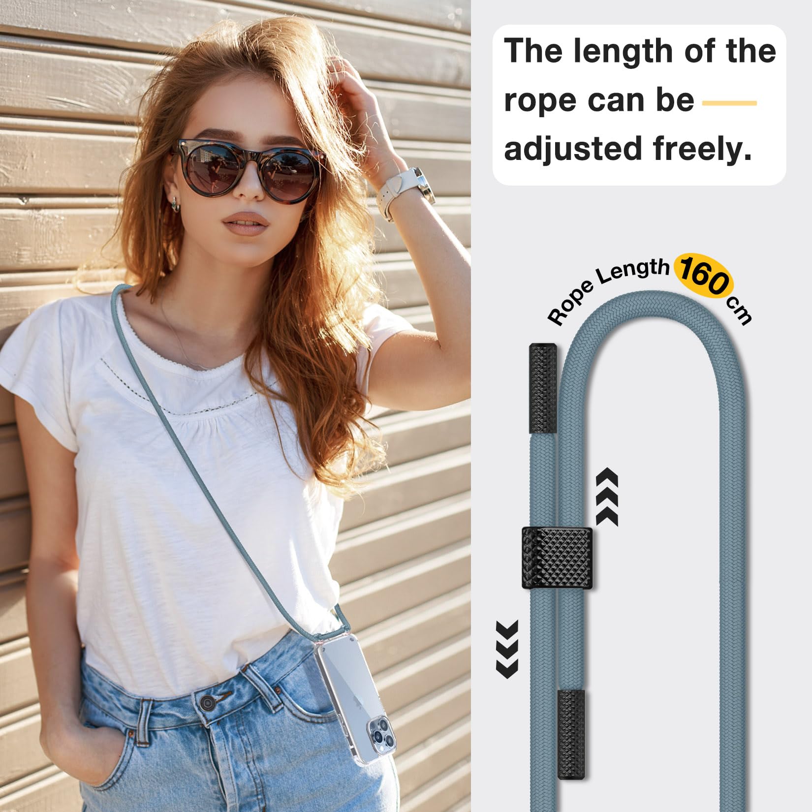 GOODVISH Cover Trasparente con Cordino per iPhone 15 Pro Max, Custodia con Regolabile Collana per iPhone 15 Pro Max 6.7'', [Antiurto] [AntiGraffio] [Antiscivolo] Case con Laccio Tracolla, Pino Verde