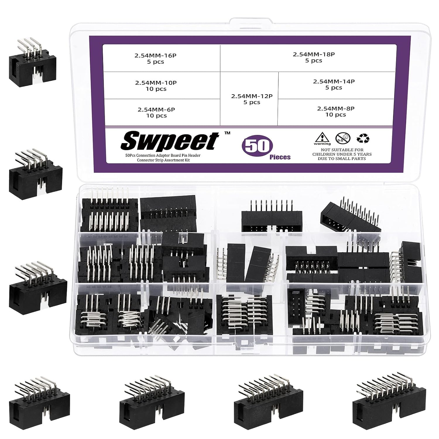 Набор адаптеров для DIP-микросхем Swpeet из 70 предметов, шаг контактов 2,54 мм (6, 8, 10, 12, 14, 16, 18 контактов), разъемы для 