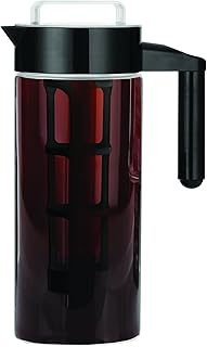 Cold Brew Coffee & Iced-Tea Maker Pitcher, 1.3 L Glass Dispenser Metal & Plastic Lid Mesh Filter Iced Coffee & Sun Tea Brewing System