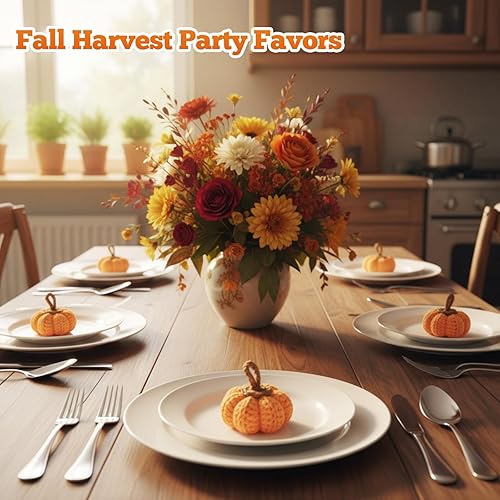 Miniatura 4 de 12 calabazas de punto, mini calabazas de ganchillo, decoraciones de otoño de Acción de Gracias, decoración de otoño, relleno de cuencos de 2