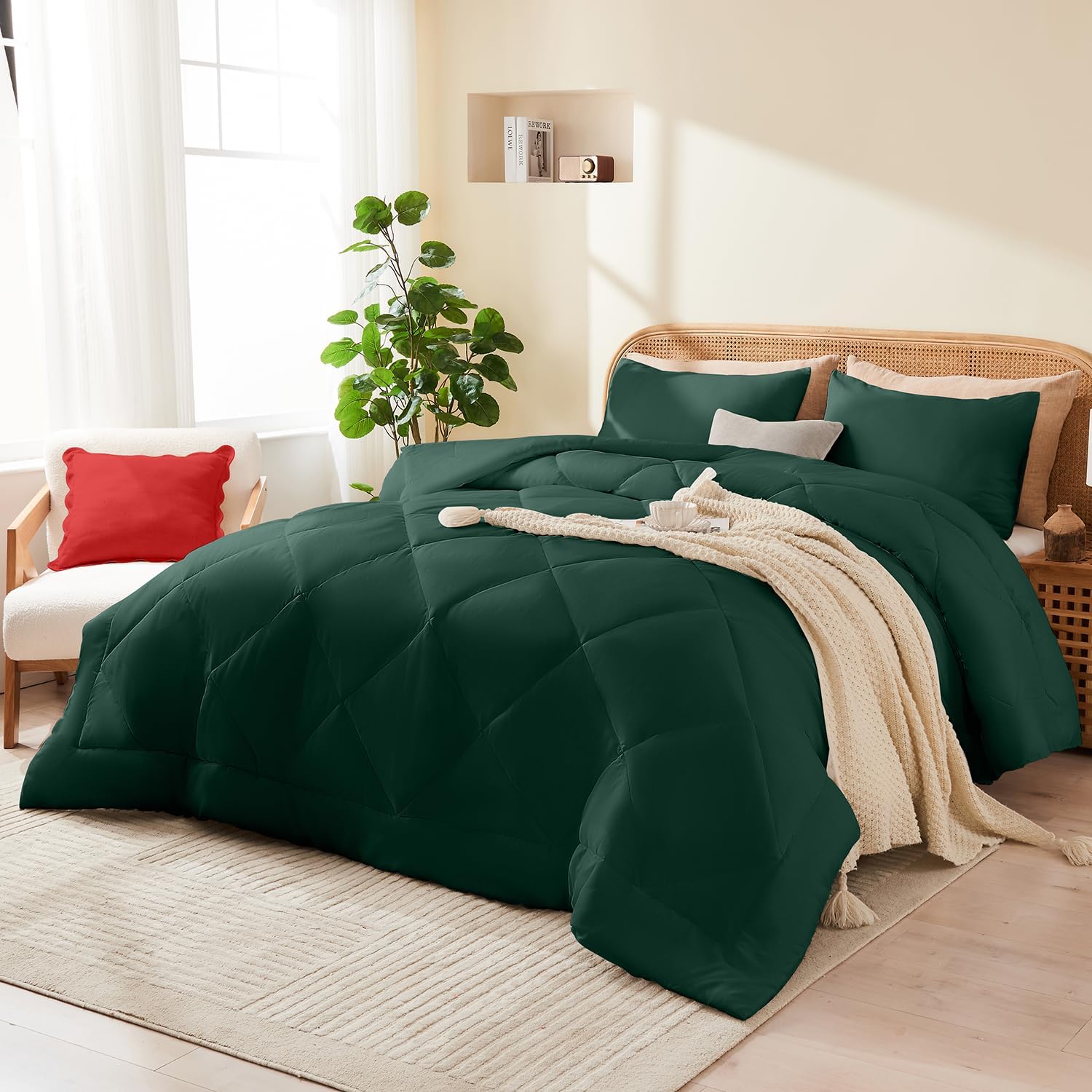 Amazon.com: YOOHU Full Comforter Set Emerald Green, 3 Pieces ...