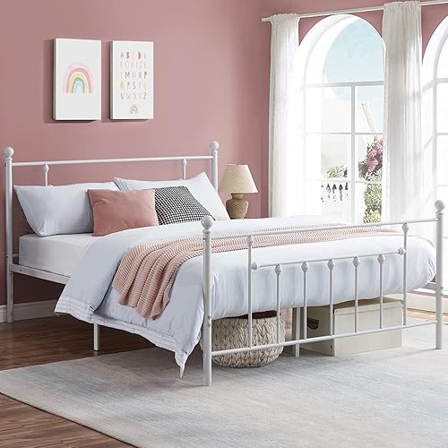 Miniatura 24 de VECELO Base de cama de plataforma de metal tamaño individual con cabecero y estribo, soporte de listones de acero resistente, base de colchón no