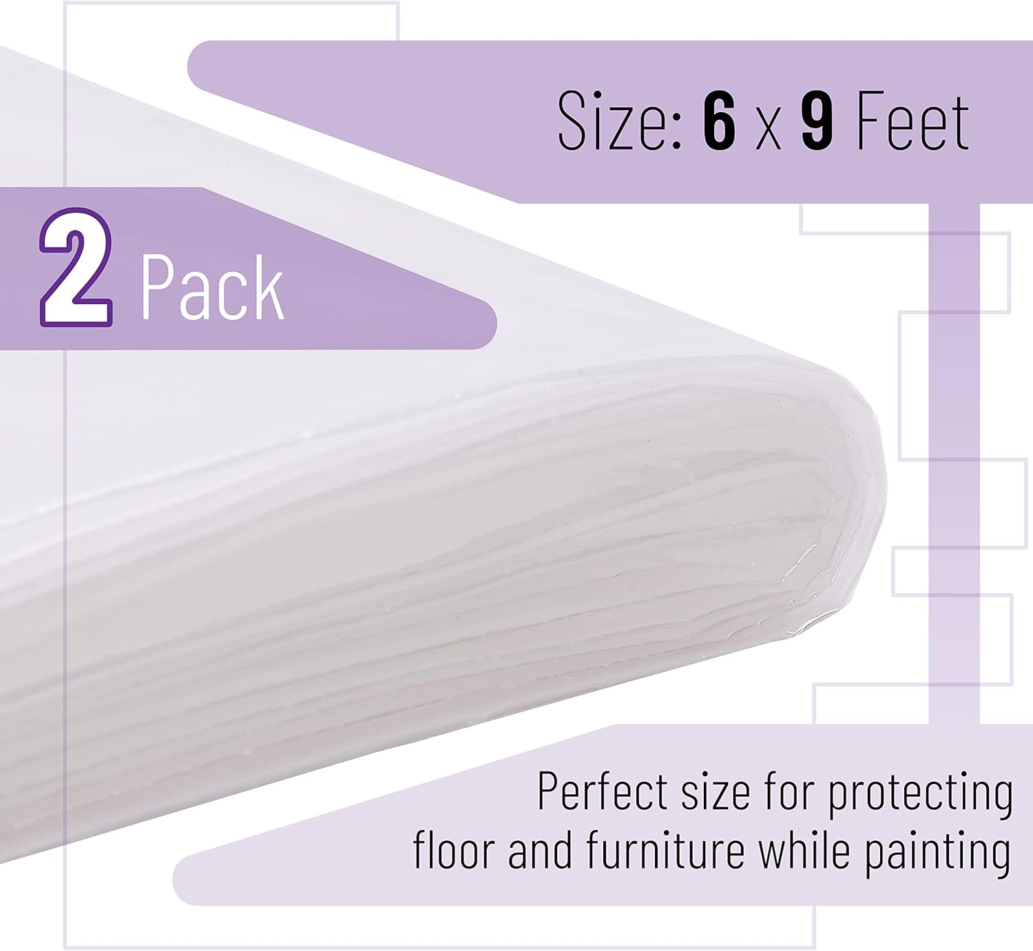 Bates- Plastic Drop Cloth, 2 Pack, 6x9 Feet, Plastic Cover, Clear Plastic Tarp, Plastic Tarp for Painting, Plastic Sheeting for Painting, Plastic Drop Cloths for Painting, Paint Plastic Drop Cloth - - 