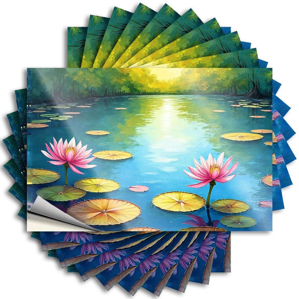 Necessities Helmet Decal | A Serene Pond with Vibrant Pink Lotus Flowers and Floating Lily Pads Lover for Long Decor(8X12CM)