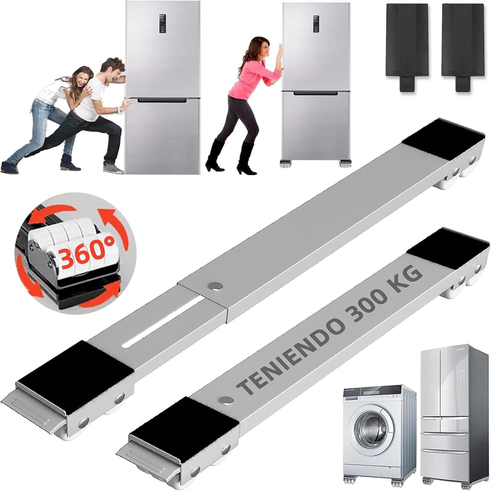 Base para refrigerador con ruedas,Soporte de muebles con ruedas y freno,ruedas de rodillo móviles ajustables,Base móvil portátil para varios