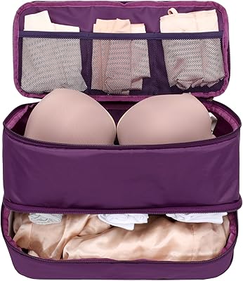 Cambond Travel Underwear Organizer Bag - 4-in-1 Soft Double Layer Bra Travel Bag, Portable Expandable Compression Packing Organizers, Underwear Storage Bag Packing Cubes for Women