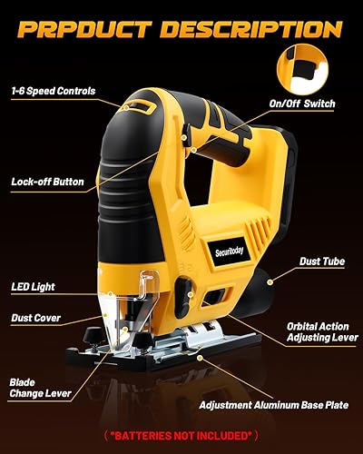 Miniatura 4 de Sierra de calar inalámbrica compatible con batería Dewalt de 20 V MAX, 6 velocidades variables, 4 ajustes orbitales, ángulo biselado (0  - 45 ), luz