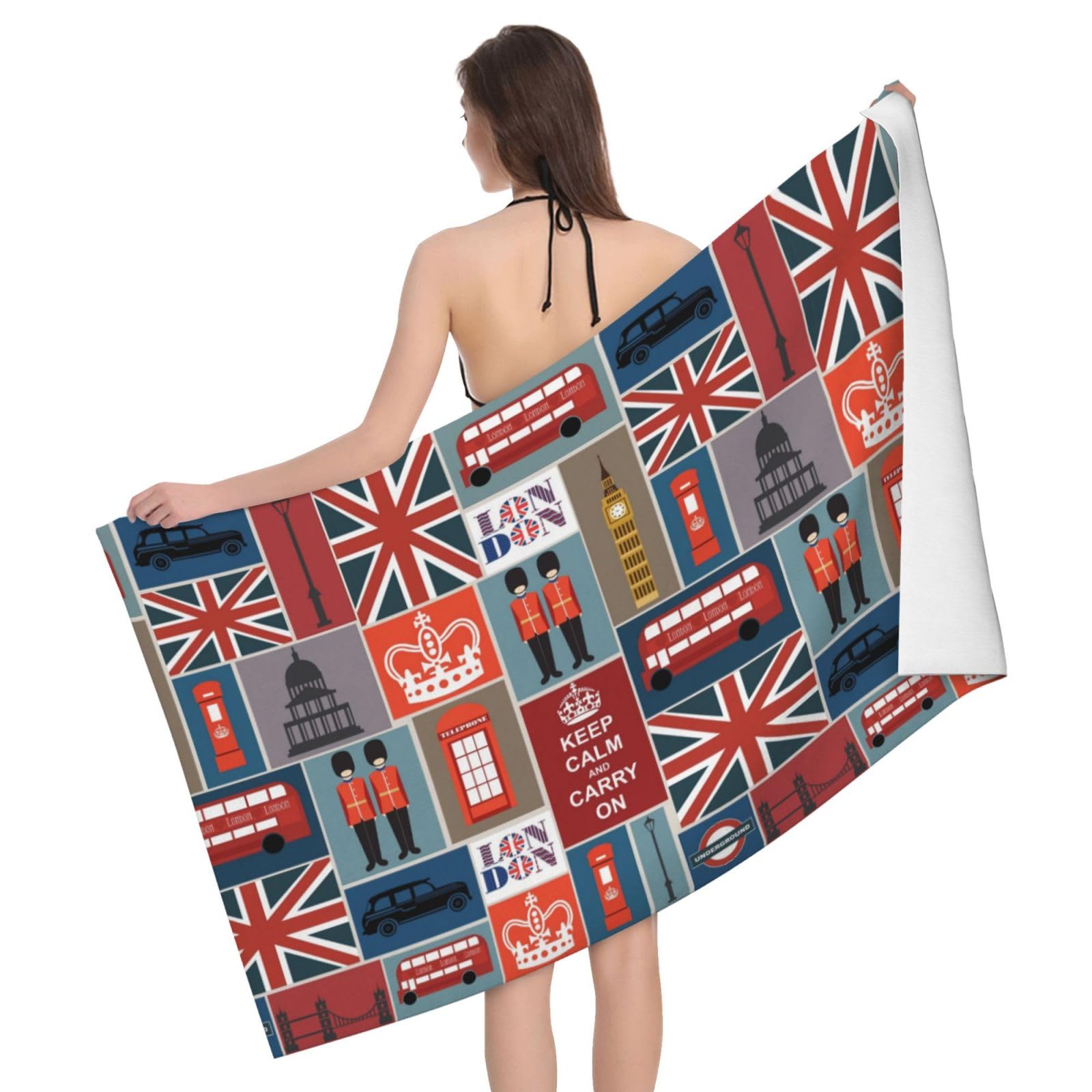 LSRCPD Microfiber Beach Towels For Adults & Kids, England Symbols Bath Towels, Oversized Sand Free Towel for women, Absorbent Quick Dry Beach Towels For Travel Swimming Camping Yoga Sports, 130x80cm