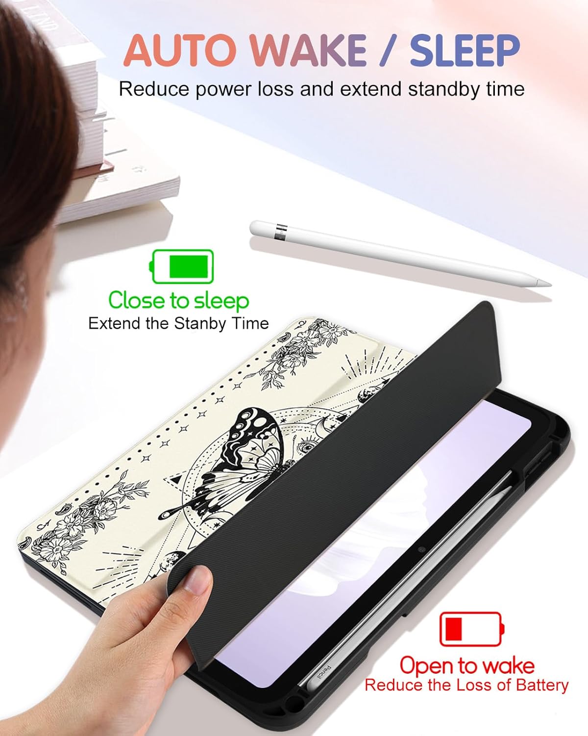 for iPad A16 Case 2025 - for iPad 10th Generation Case Cute Women Girls Aesthetic Girly Butterfly Design Unique Pencil Holder Auto Sleep/Wake Tablet Cover for Apple 11/10 10.9 Inch - Image 5
