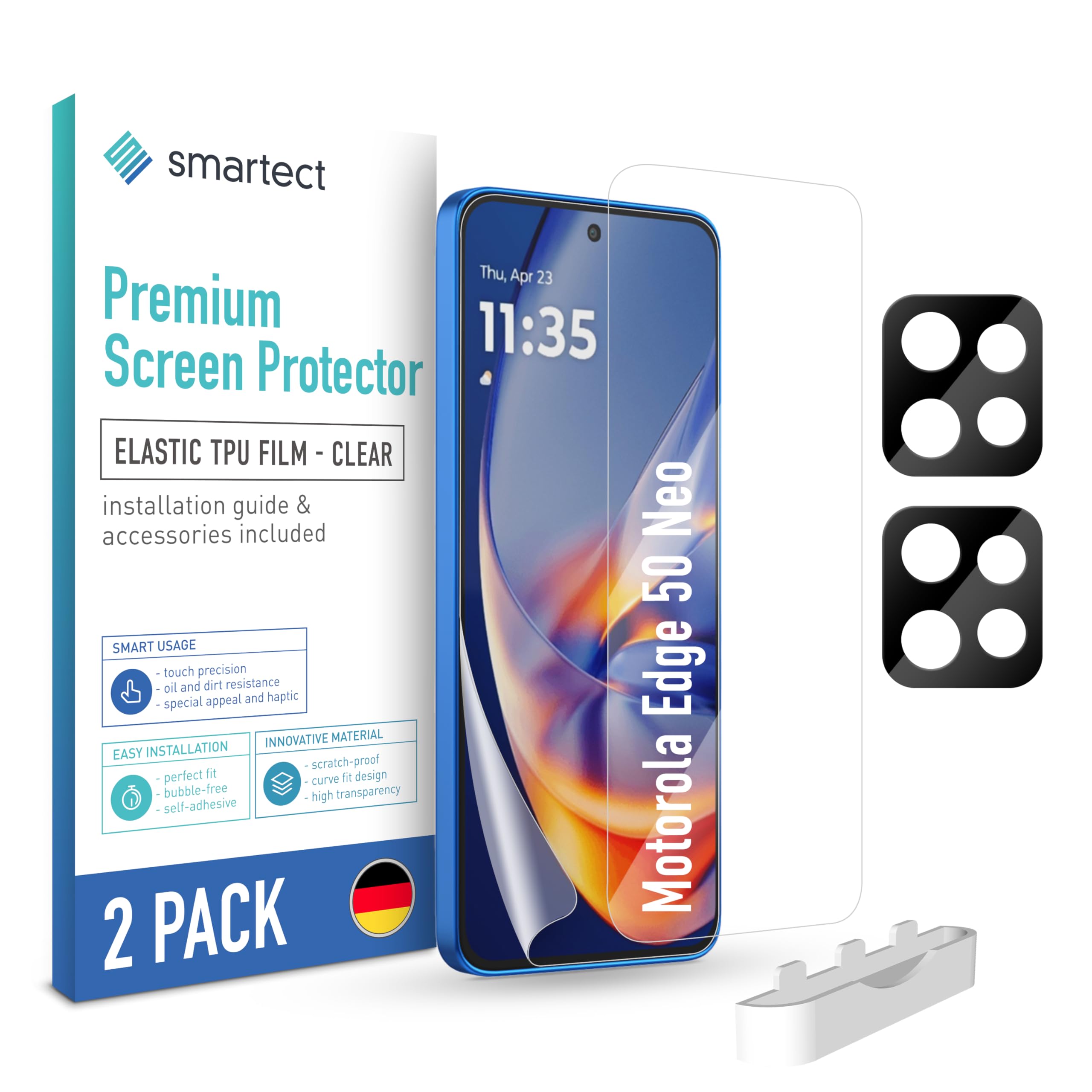 smartect Folia Ochronna TPU [2 + 2 Sztuki] dla Motorola Edge 50 Neo, Ekranu + Kamera, Zakrywa cały wyświetlacz, Ochraniacz Ekranu bez Pęcherzyków, Bez Odcisków palców