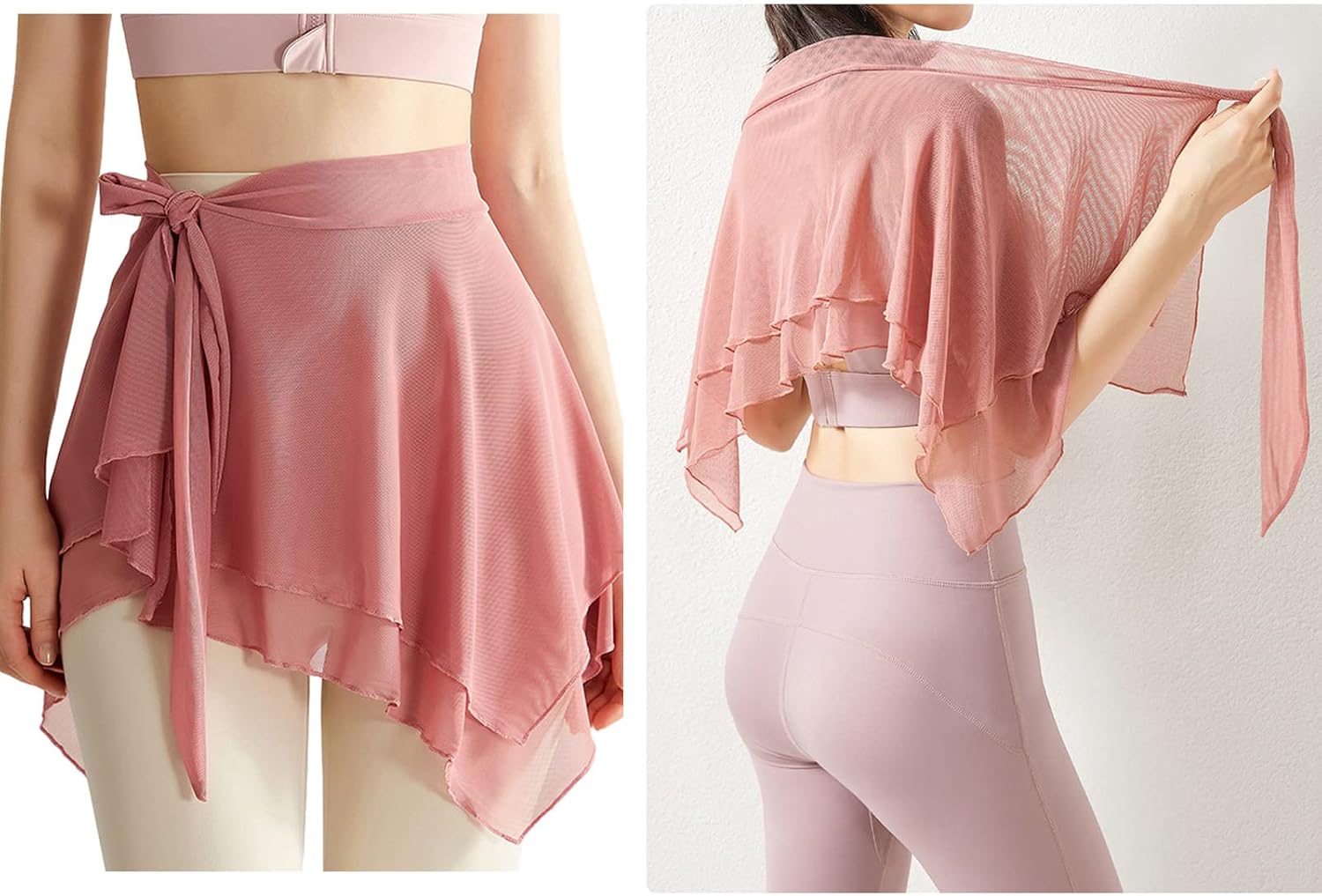 Women Mesh Wrap Dance Skirt Girls Asymmetric Skirt Solid Color Yoga Skirt Ballet Wrap Skirt Skate Over Scarf Skirt Black