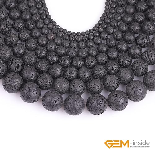 Miniatura 118 de GEM-Inside - Cuentas sueltas de piedra de lava negra natural de 0.315 in para hacer joyas, 15 pulgadas Cordierita de grado A
