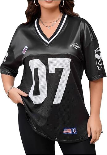 WDIRARA Women's Plus Size Football Jersey Shirts Oversized T Shirt Graphic Lette
